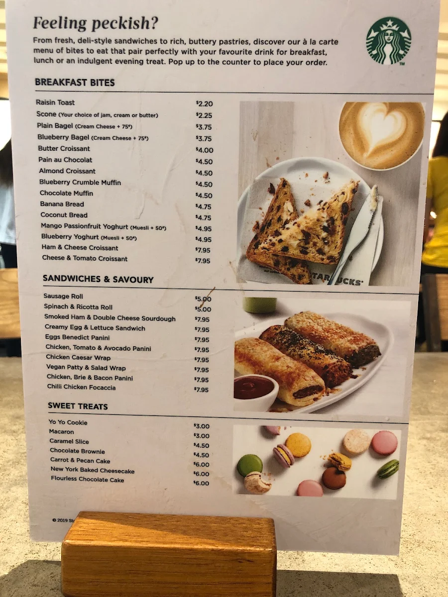 Menu, Starbucks Cavill Ave