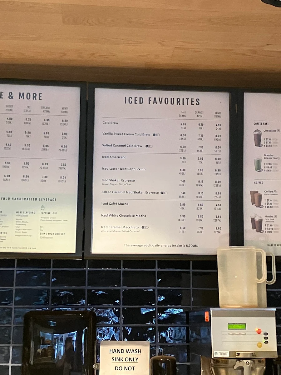 Menu, Starbucks Cavill Ave