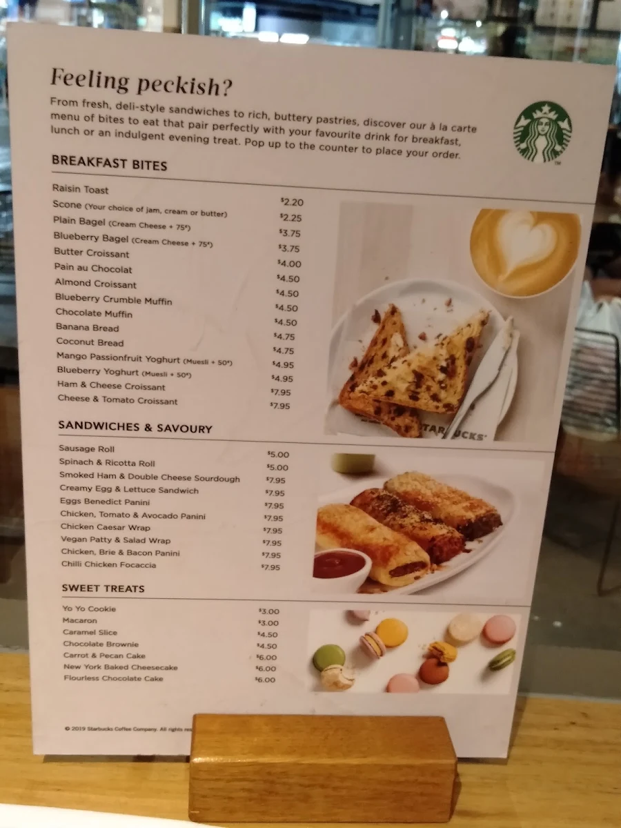 Menu, Starbucks Cavill Ave