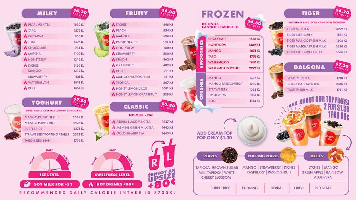Menu, Sharetea Chester Hill