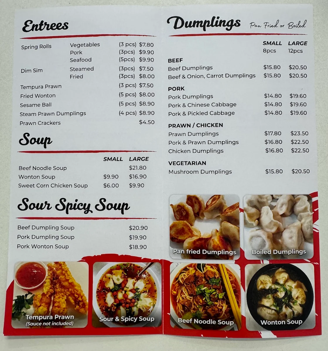 Menu, Mary's bao and dumplings (Pimlico)