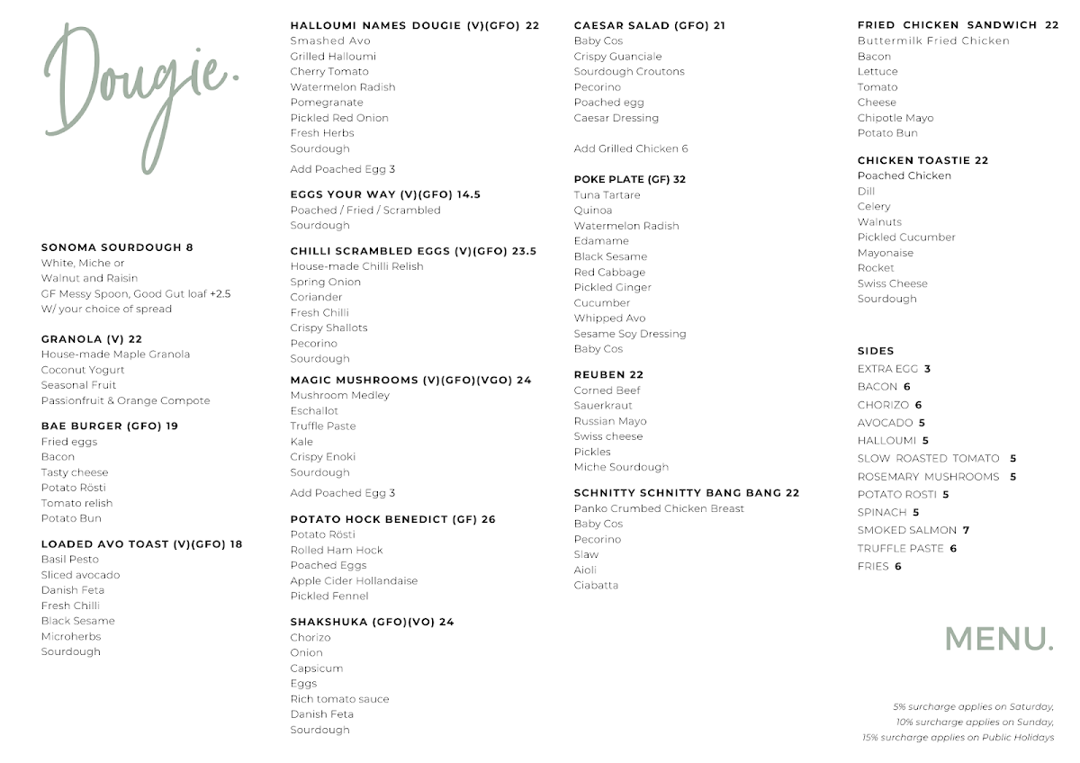 Menu, Cafe Dougie