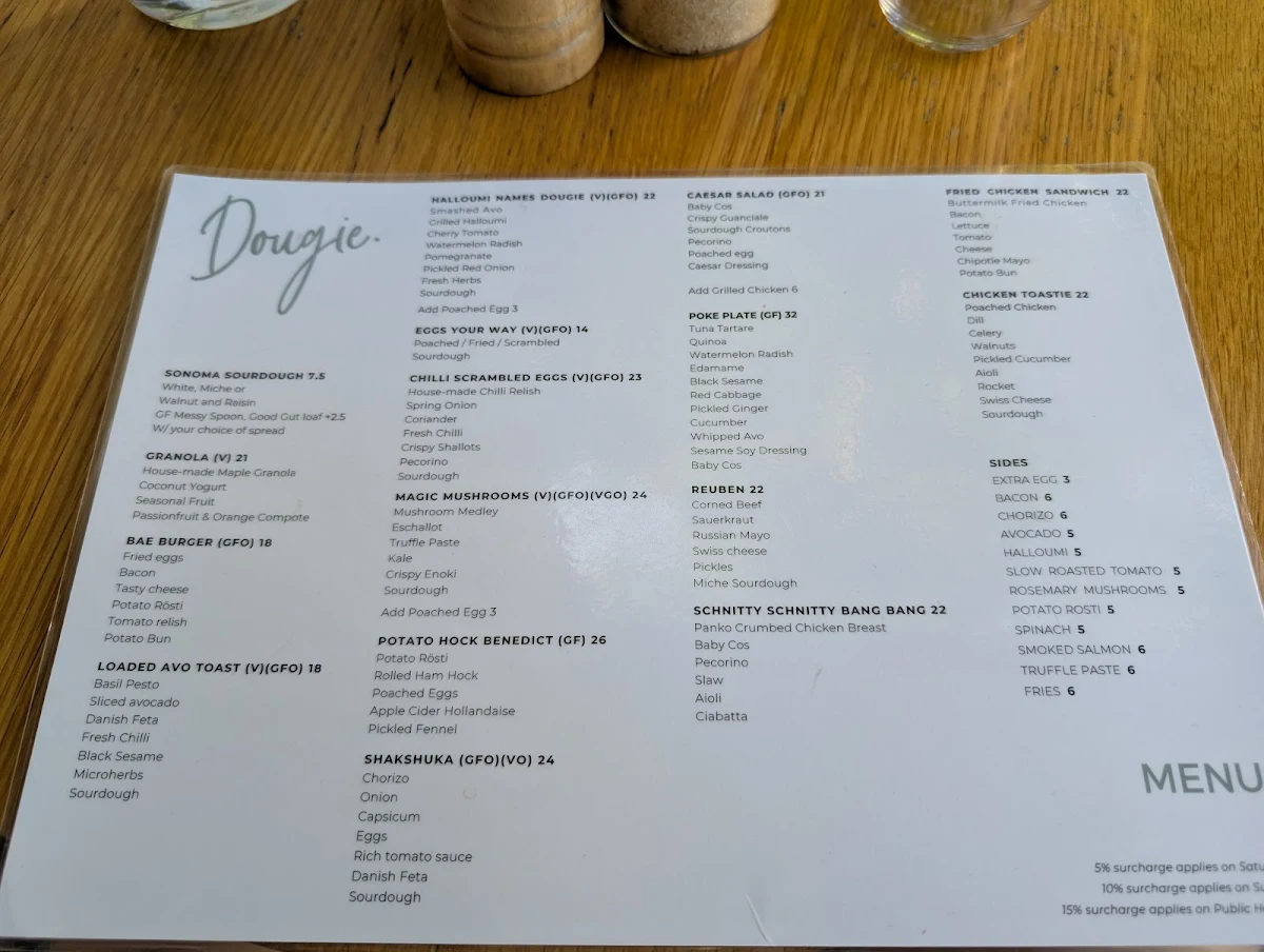 Menu, Cafe Dougie