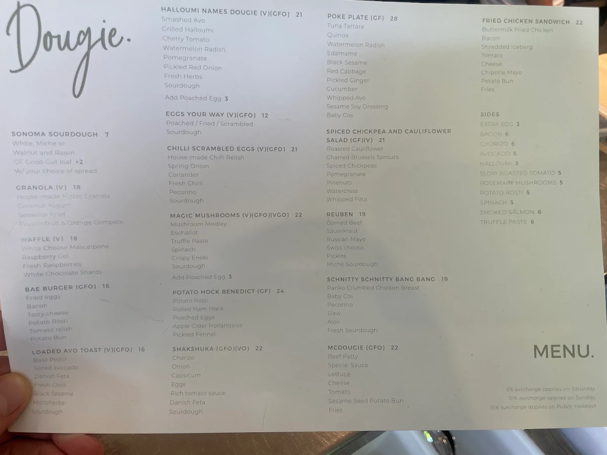 Menu, Cafe Dougie