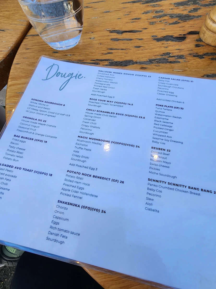 Menu, Cafe Dougie