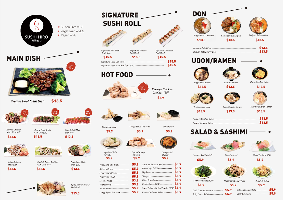 Menu, Sushi Hiro Aberfoyle Park