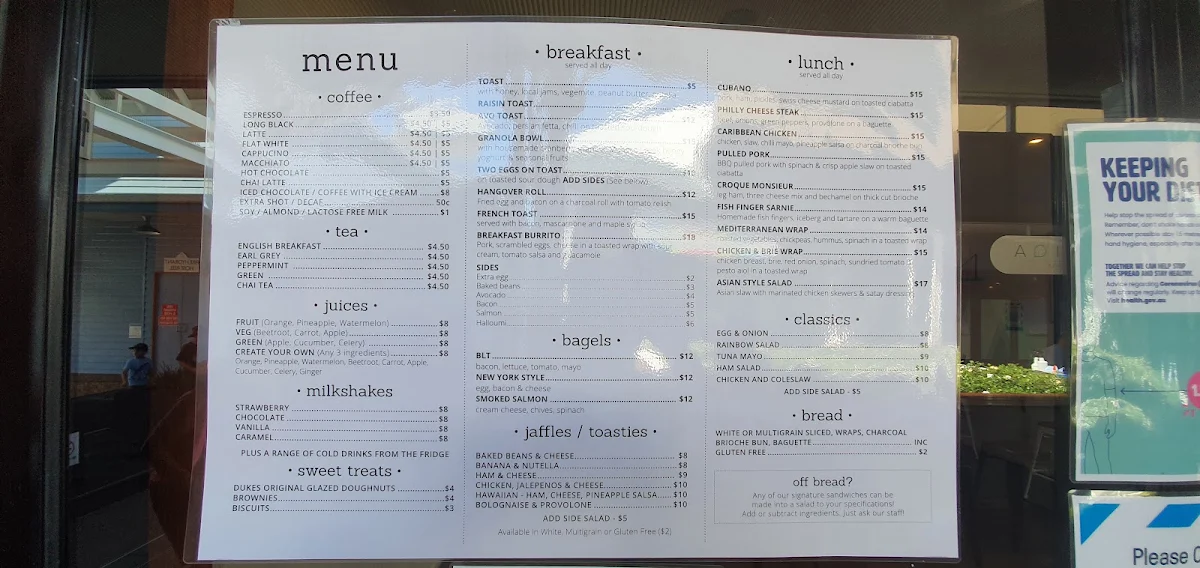 Menu, Toast Sandwich Bar