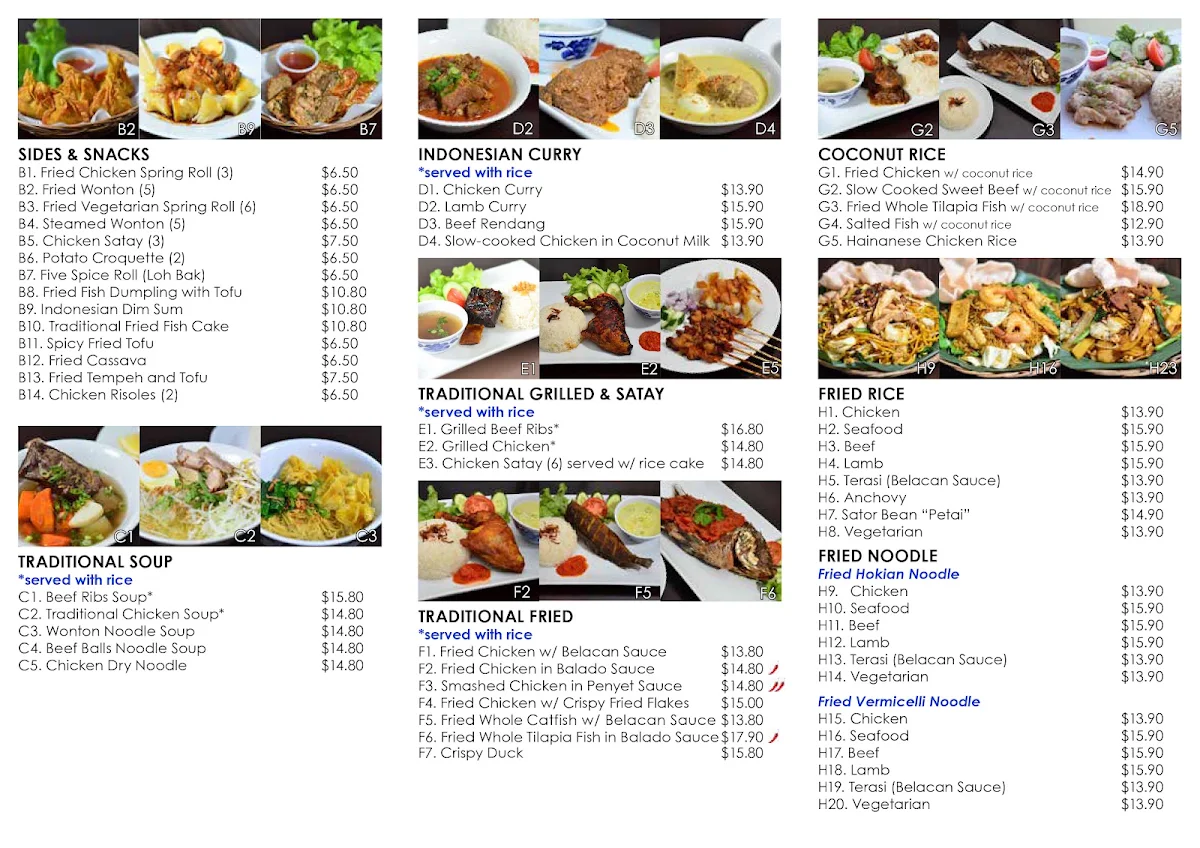 Menu, Pondok Daun Restaurant