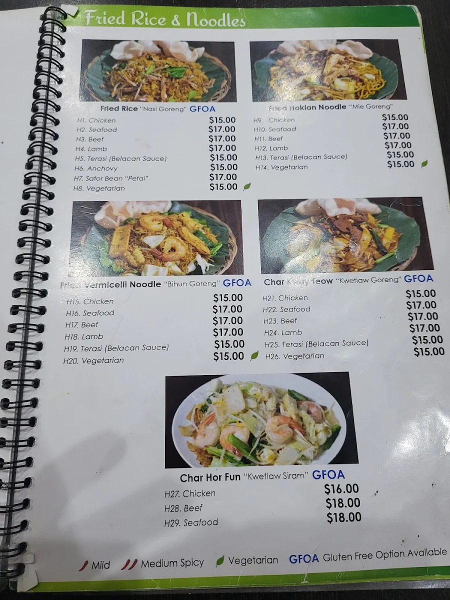 Menu, Pondok Daun Restaurant