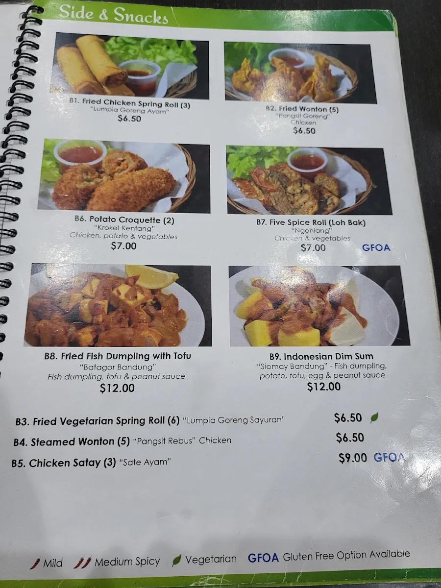 Menu, Pondok Daun Restaurant