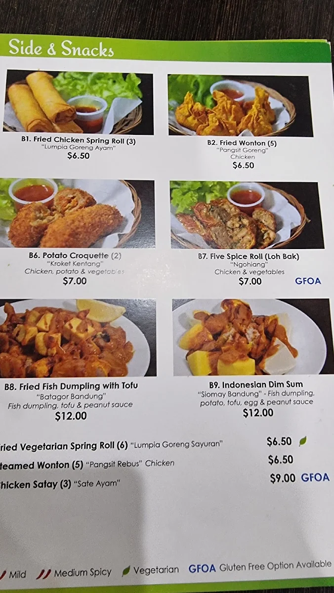 Menu, Pondok Daun Restaurant