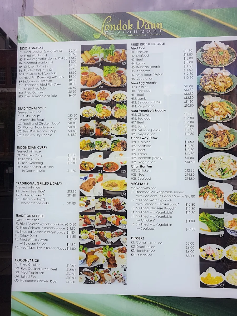 Menu, Pondok Daun Restaurant