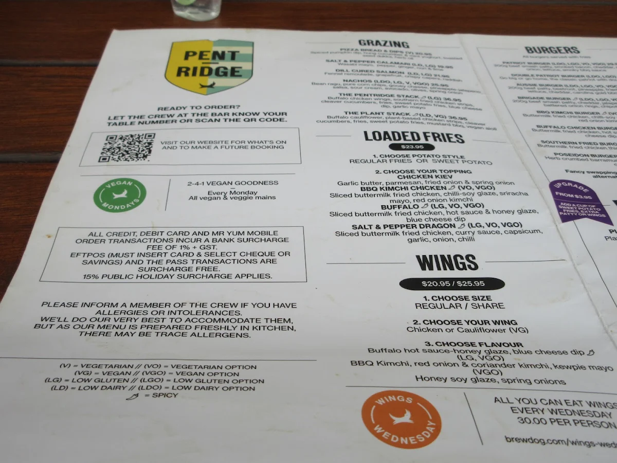 Menu, BrewDog Pentridge