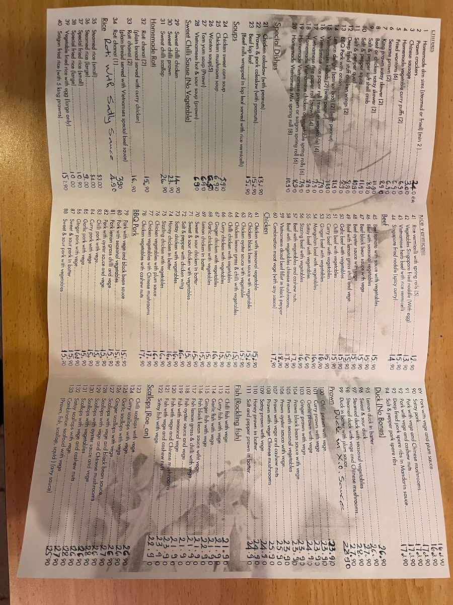 Menu, Saigon Sun