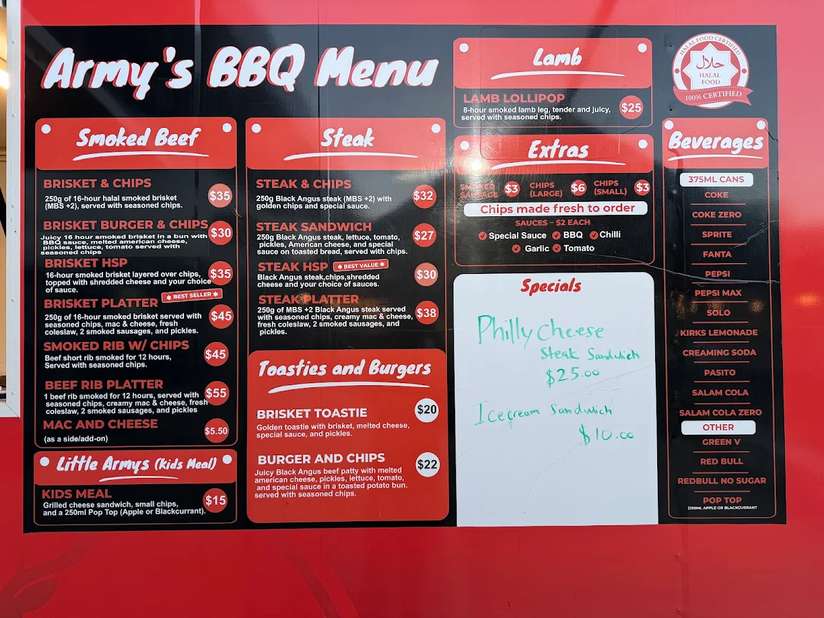 Menu, Armys BBQ