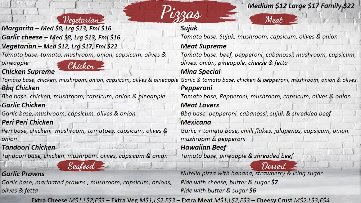 Menu, Mina 1 Bakery Bros