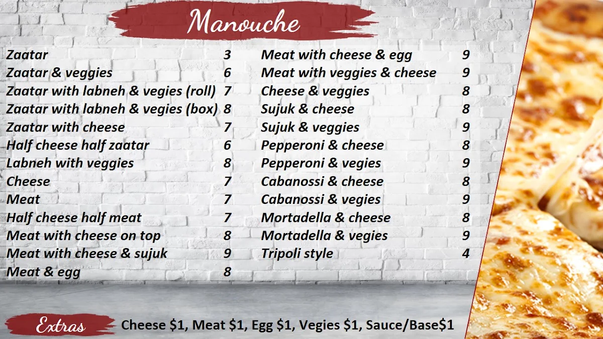 Menu, Mina 1 Bakery Bros