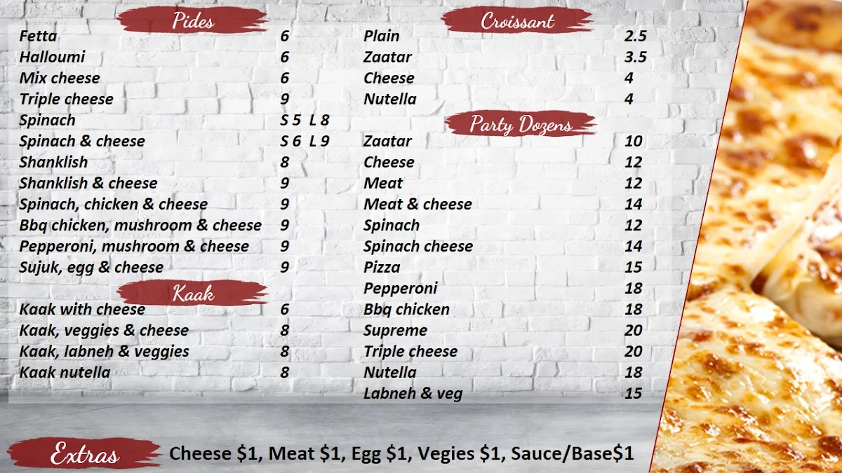Menu, Mina 1 Bakery Bros