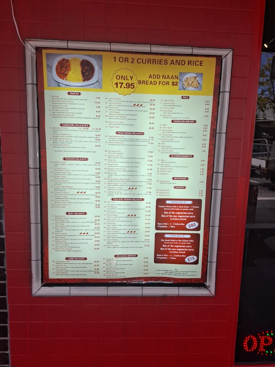 Menu, Tandoori Zone - Cheltenham