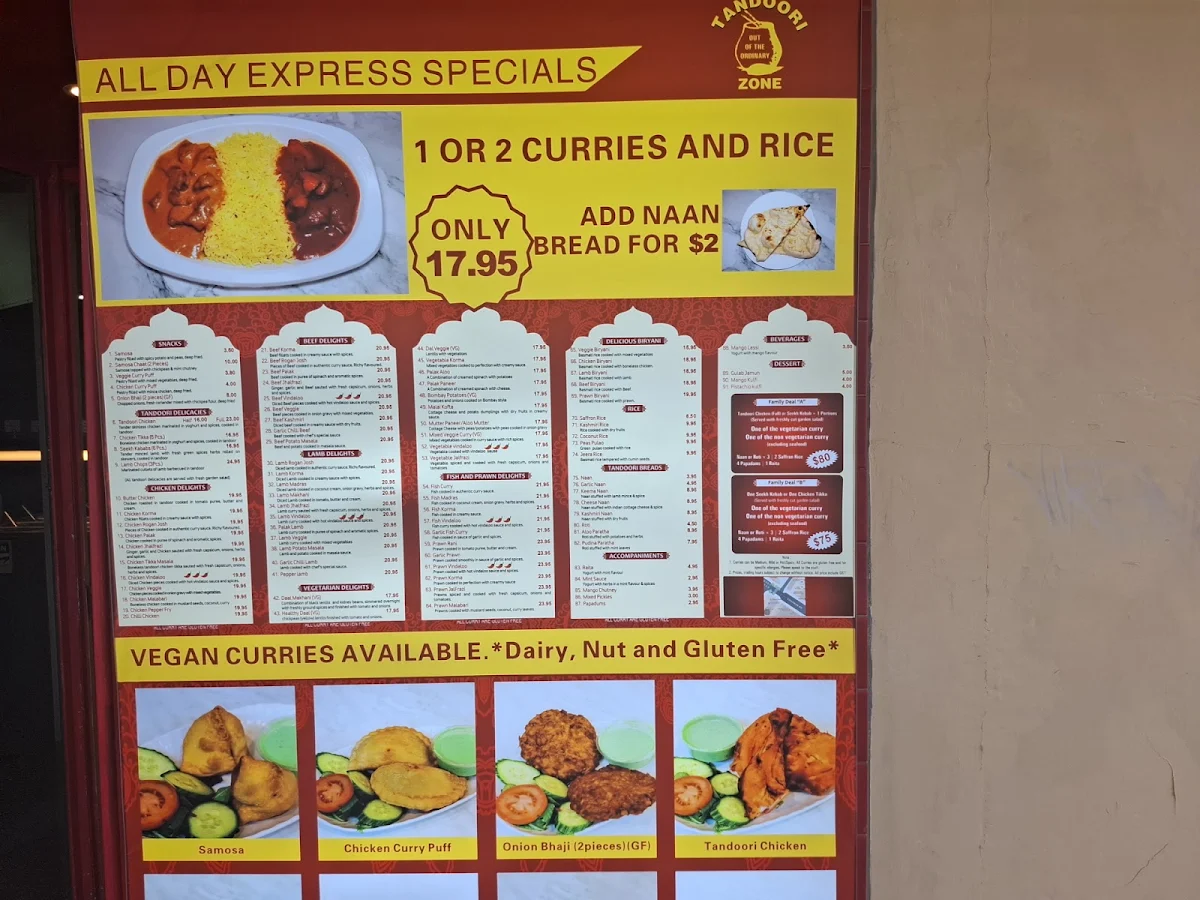 Menu, Tandoori Zone - Cheltenham