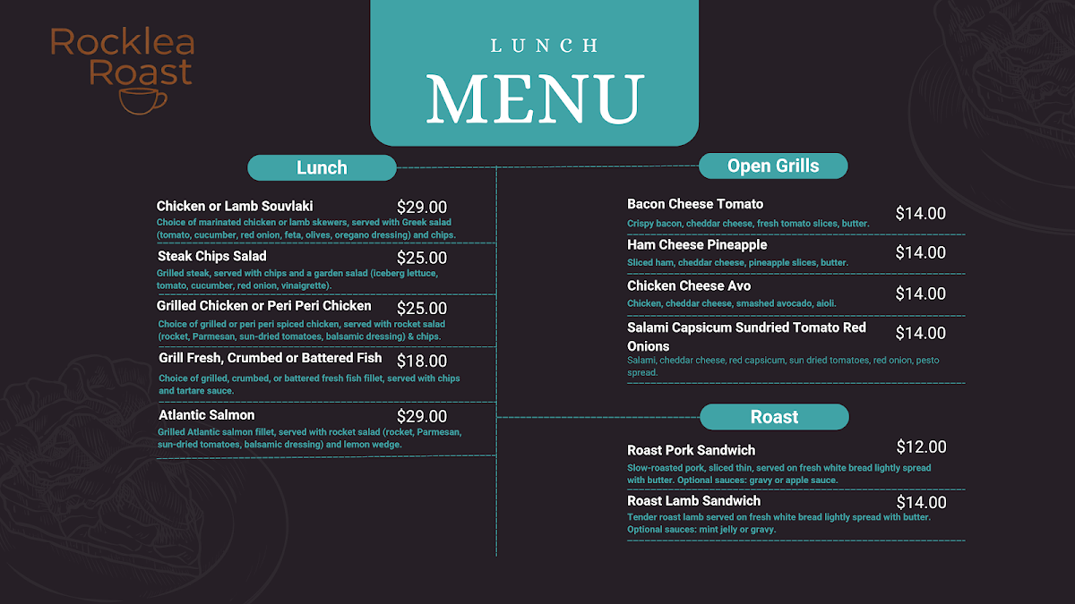 Menu, Rocklea Roast