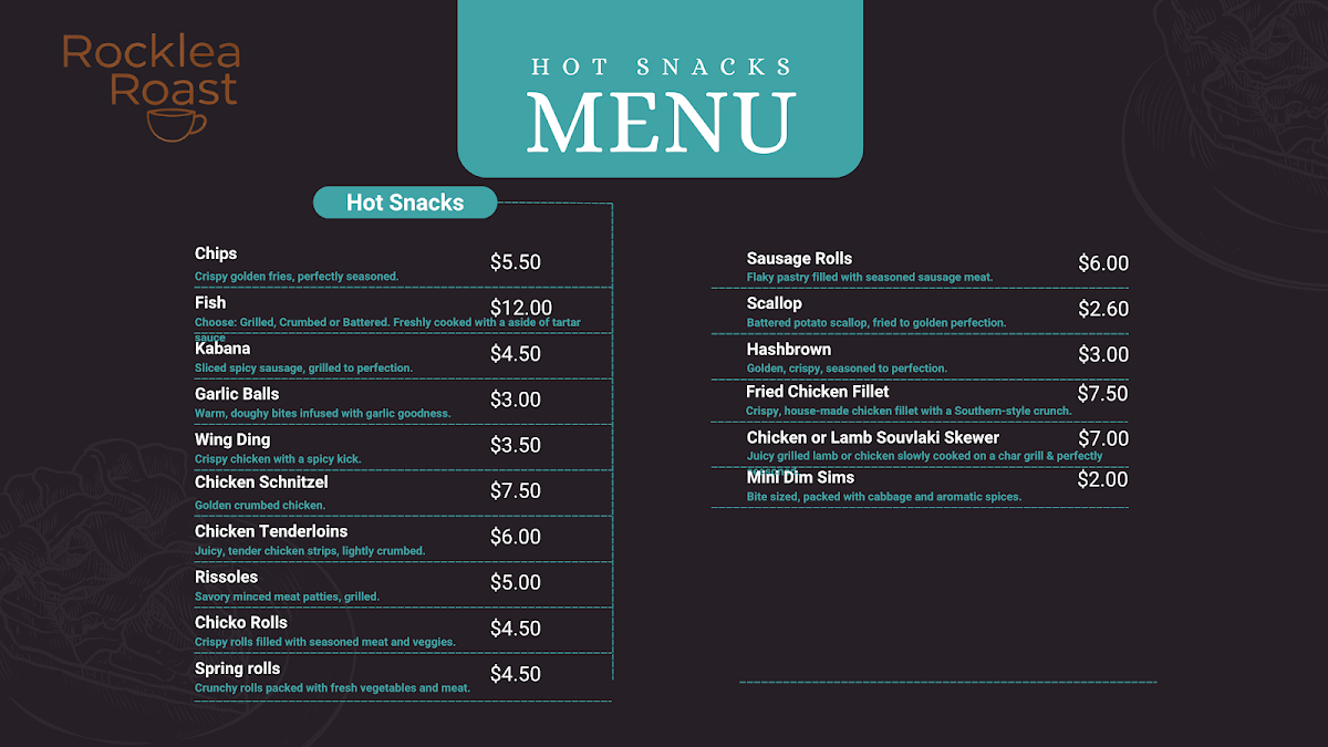 Menu, Rocklea Roast
