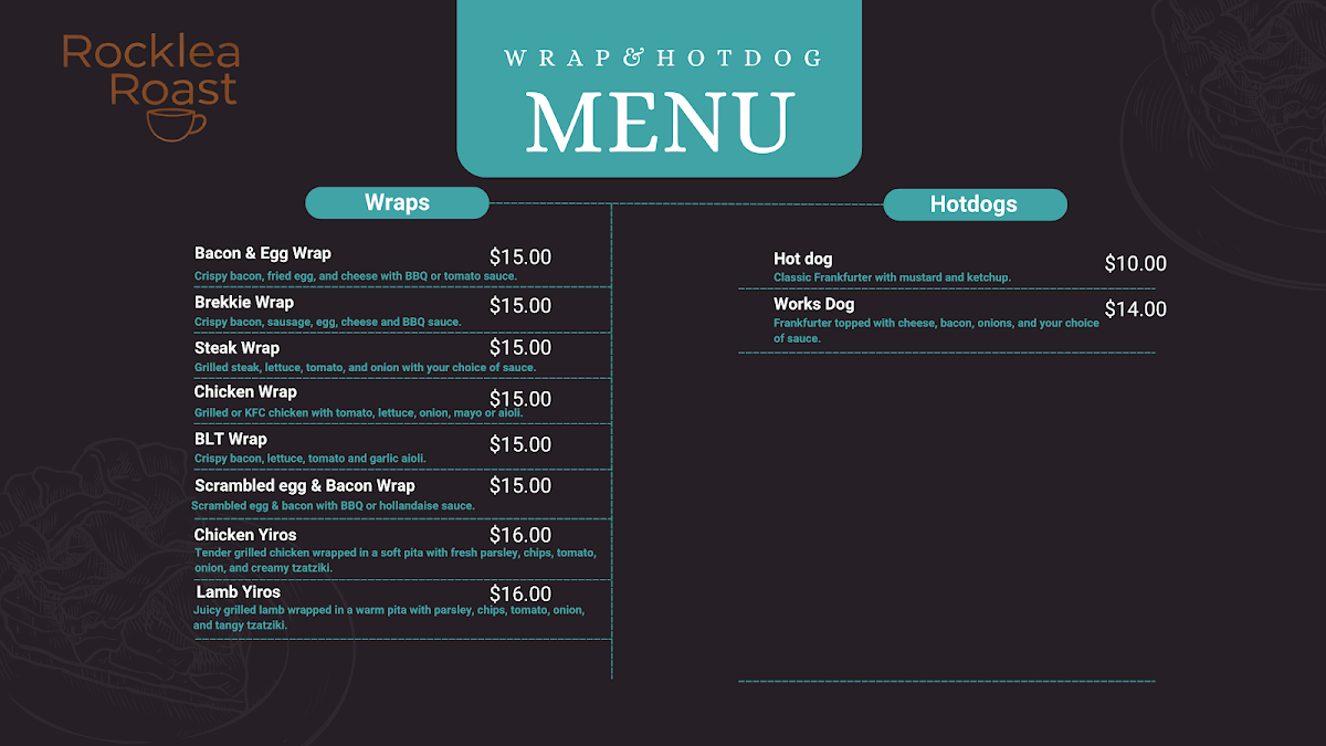 Menu, Rocklea Roast