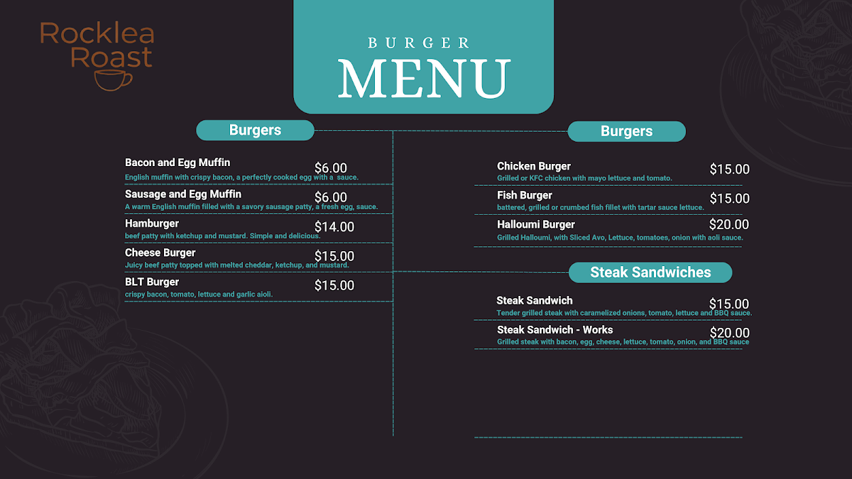 Menu, Rocklea Roast