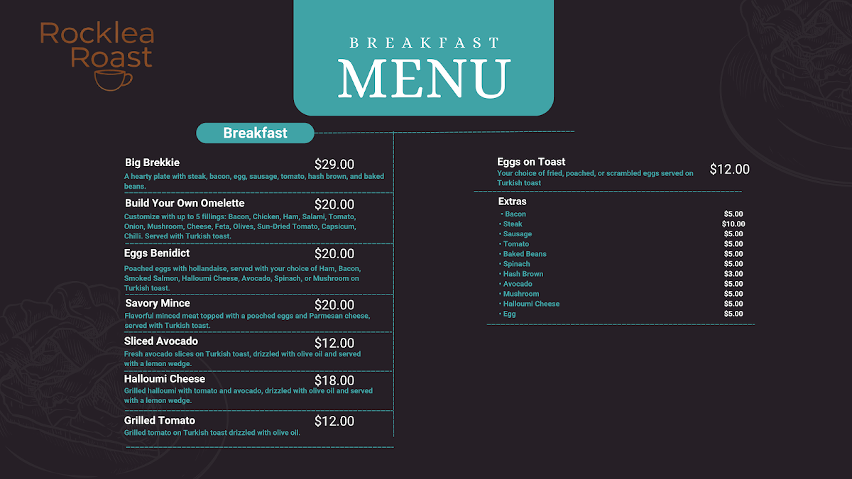 Menu, Rocklea Roast