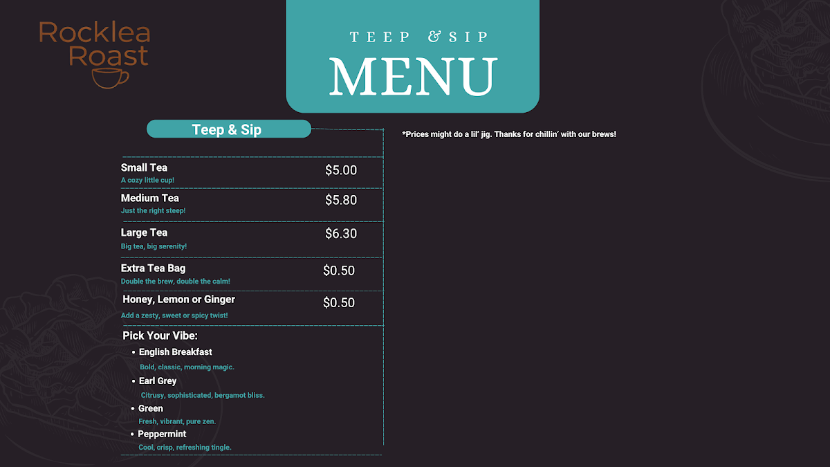 Menu, Rocklea Roast