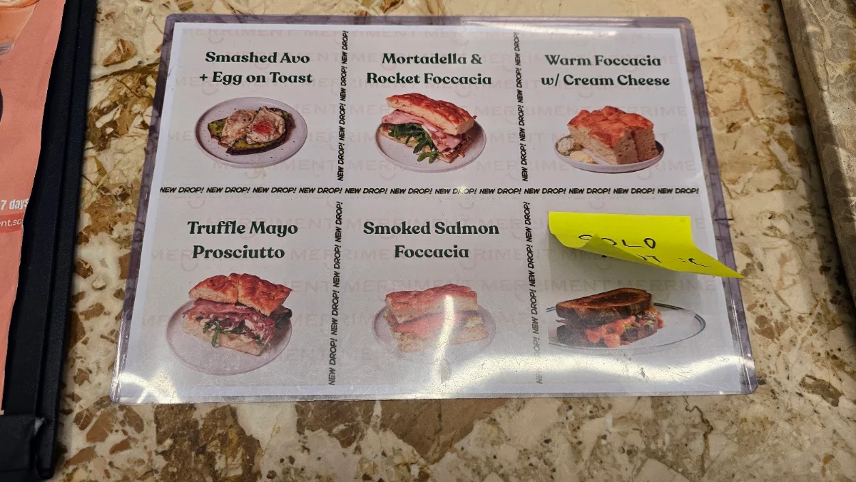 Menu, Merriment Café