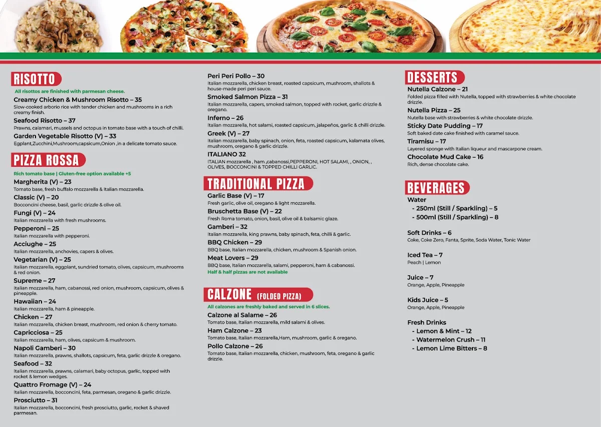 Menu, Eliano Pizza Pasta