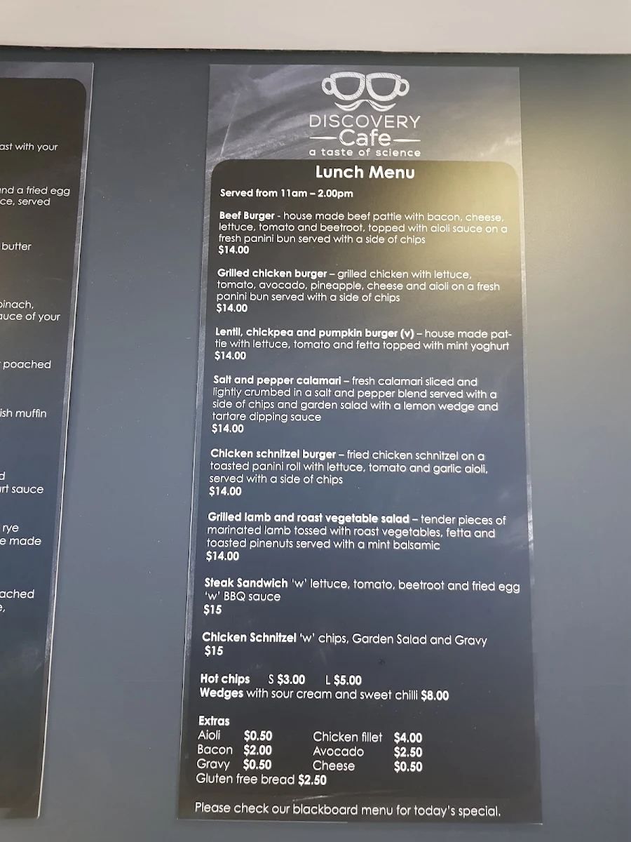 Menu, Discovery Cafe CSIRO