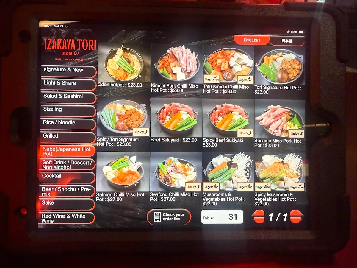 Menu, Izakaya Tori Mount Lawley