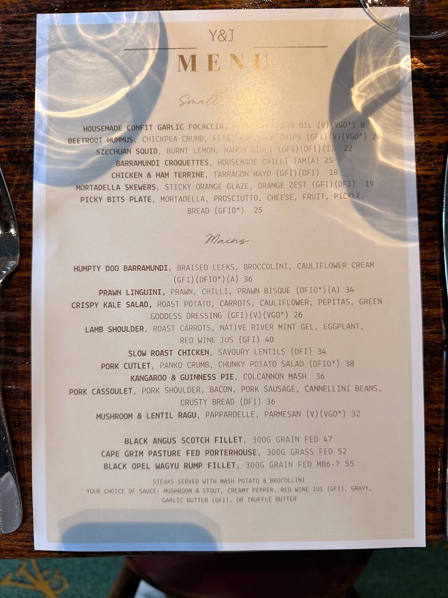 Menu, Chloe's Dining Room @ Young and Jacksons