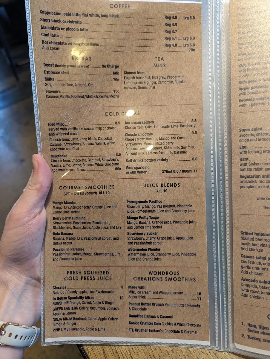 Menu, Venue Cafe Bar