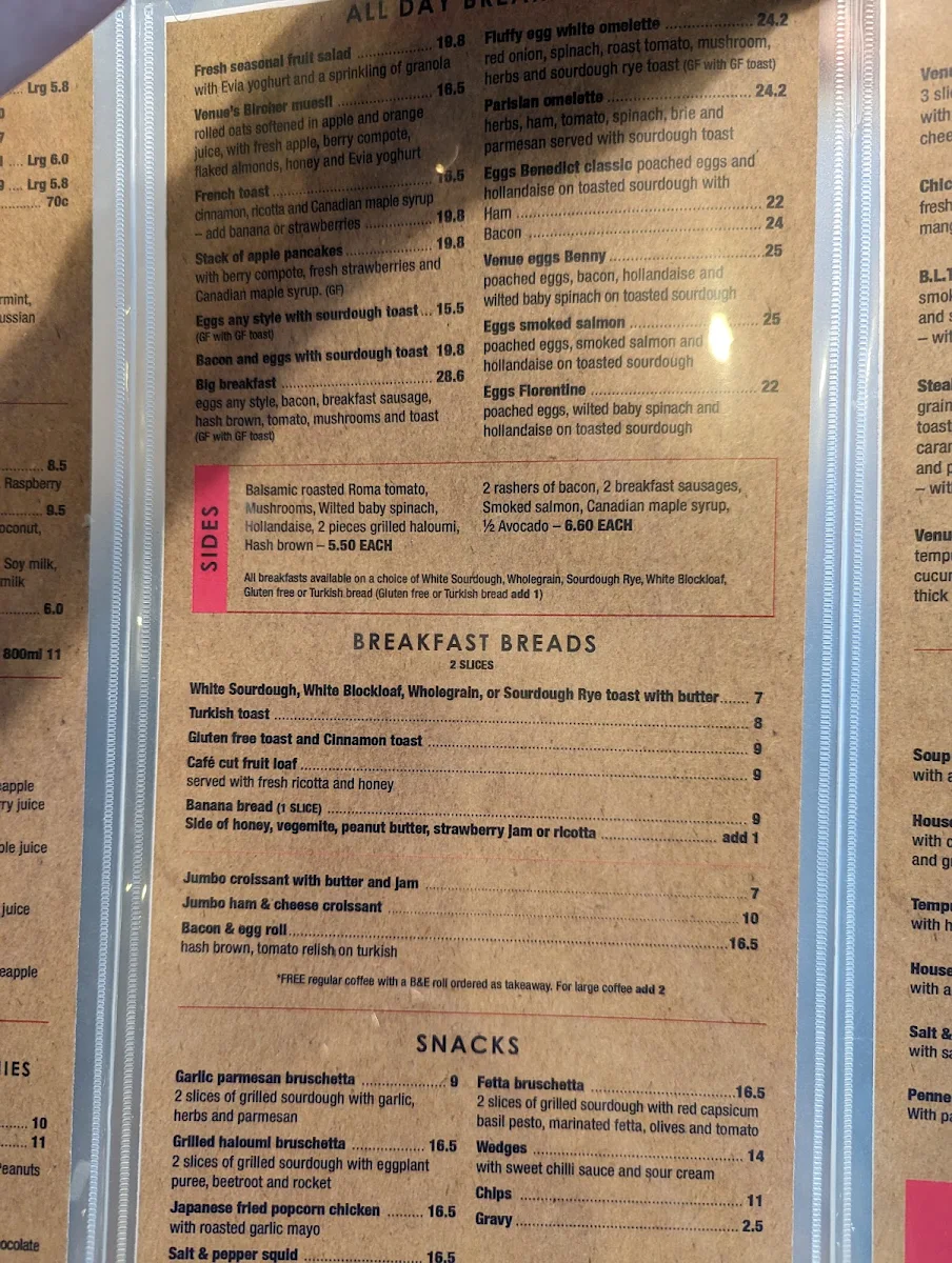 Menu, Venue Cafe Bar