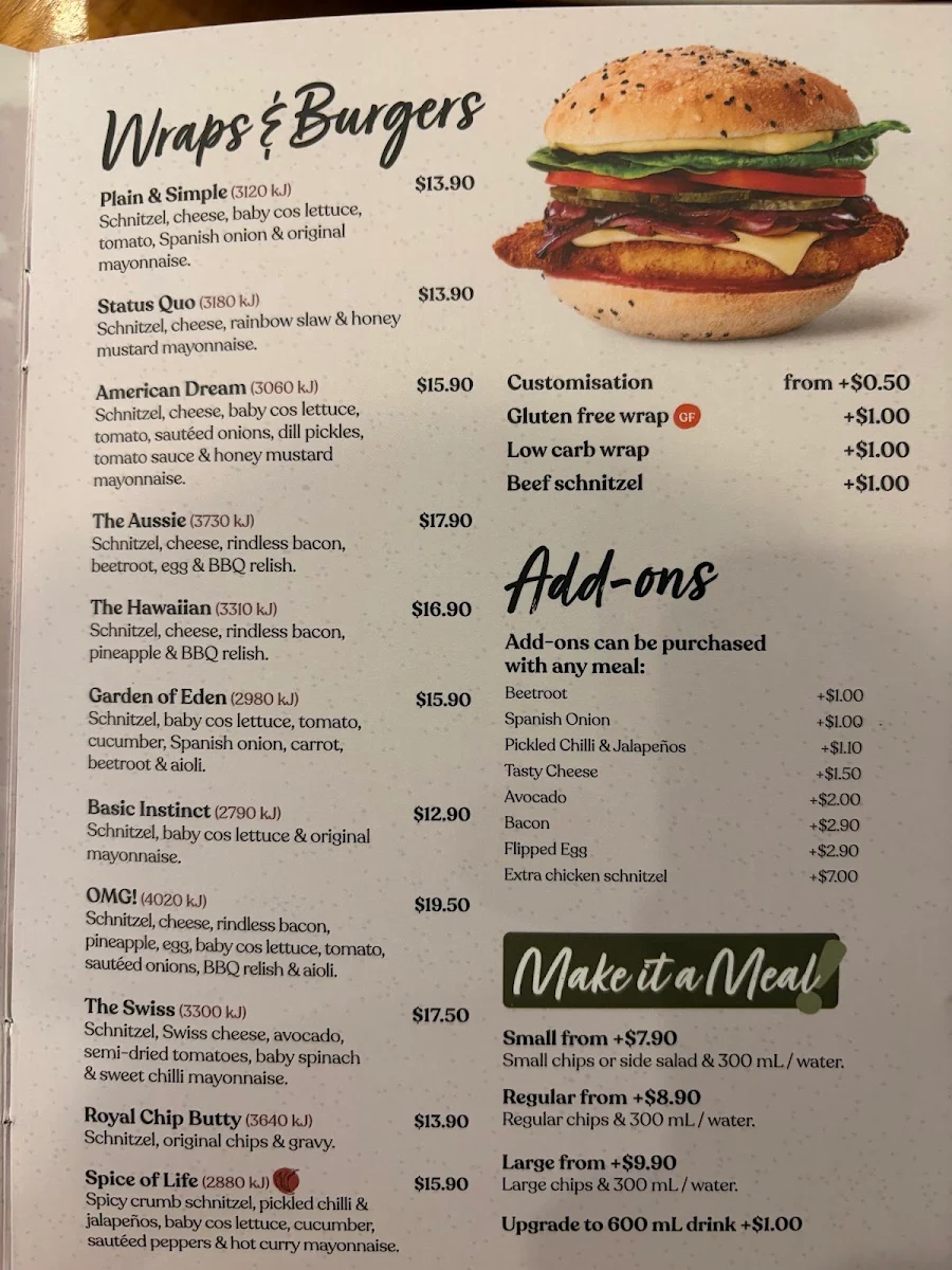 Menu, Schnitz West End Plaza