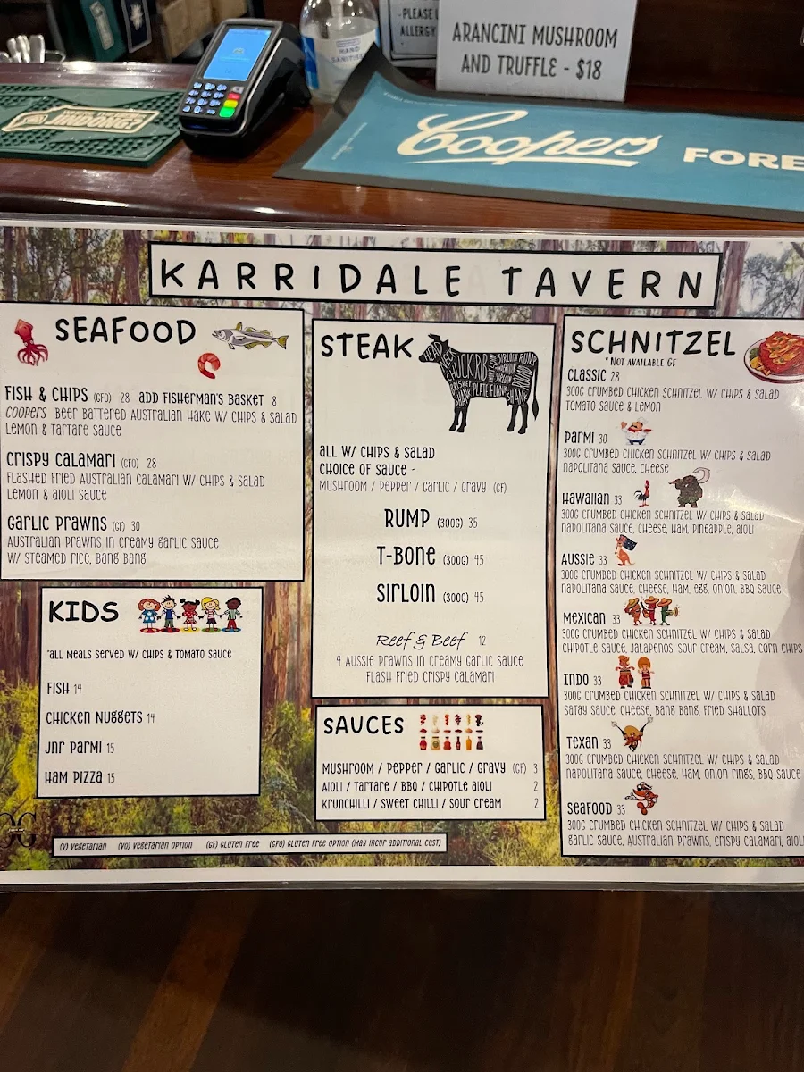 Menu, Karridale Tavern
