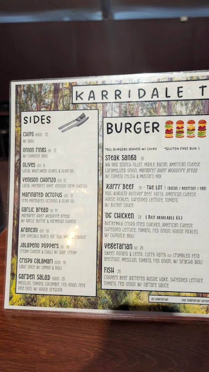 Menu, Karridale Tavern