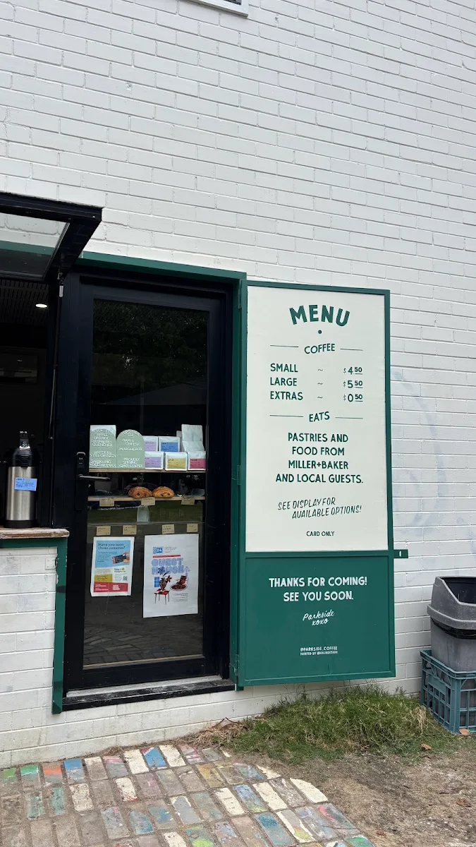 Menu, Parkside Coffee