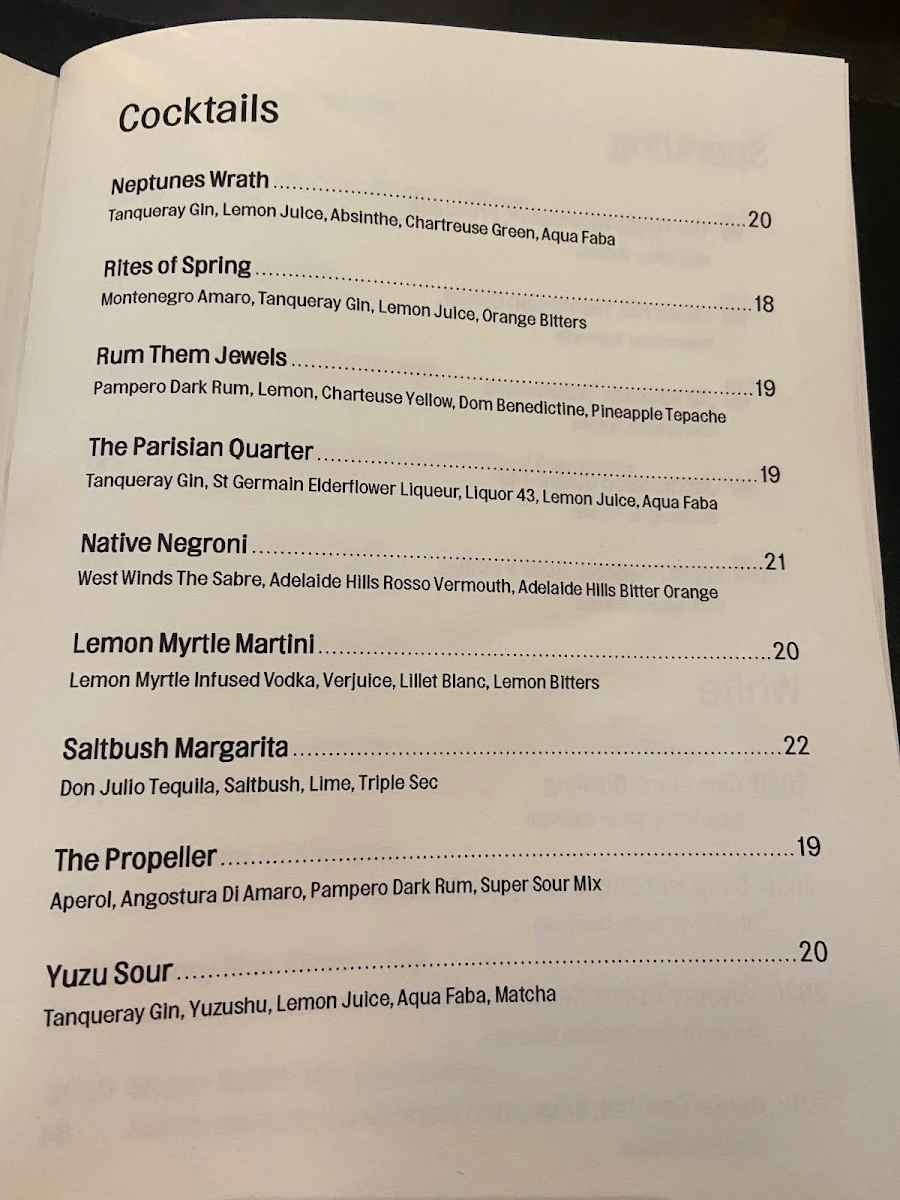 Menu, Copycat Bar & Restaurant