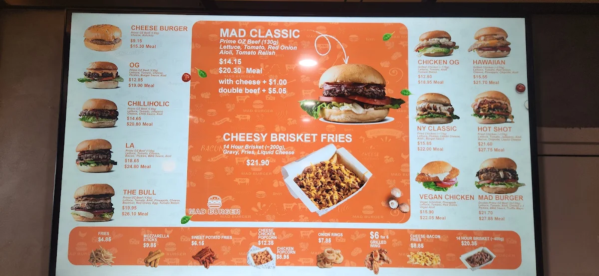 Menu, Mad Burger Southport