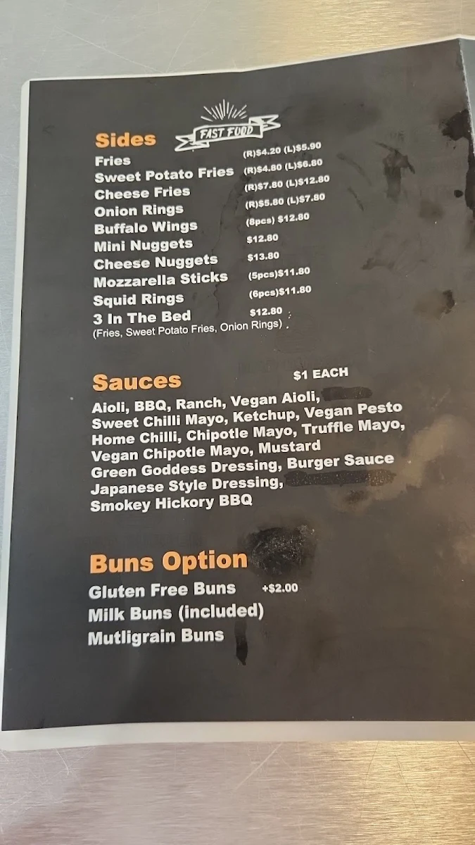 Menu, Mad Burger Southport
