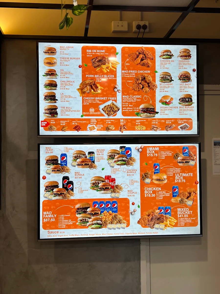 Menu, Mad Burger Southport