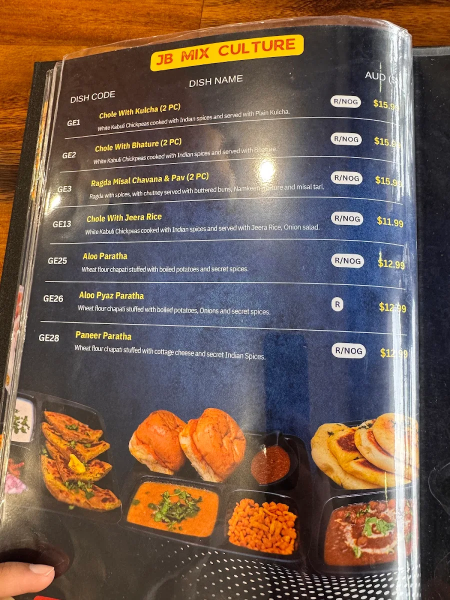 Menu, Jay Bhavani Williams Landing - Indian Vegetarian Restaurant