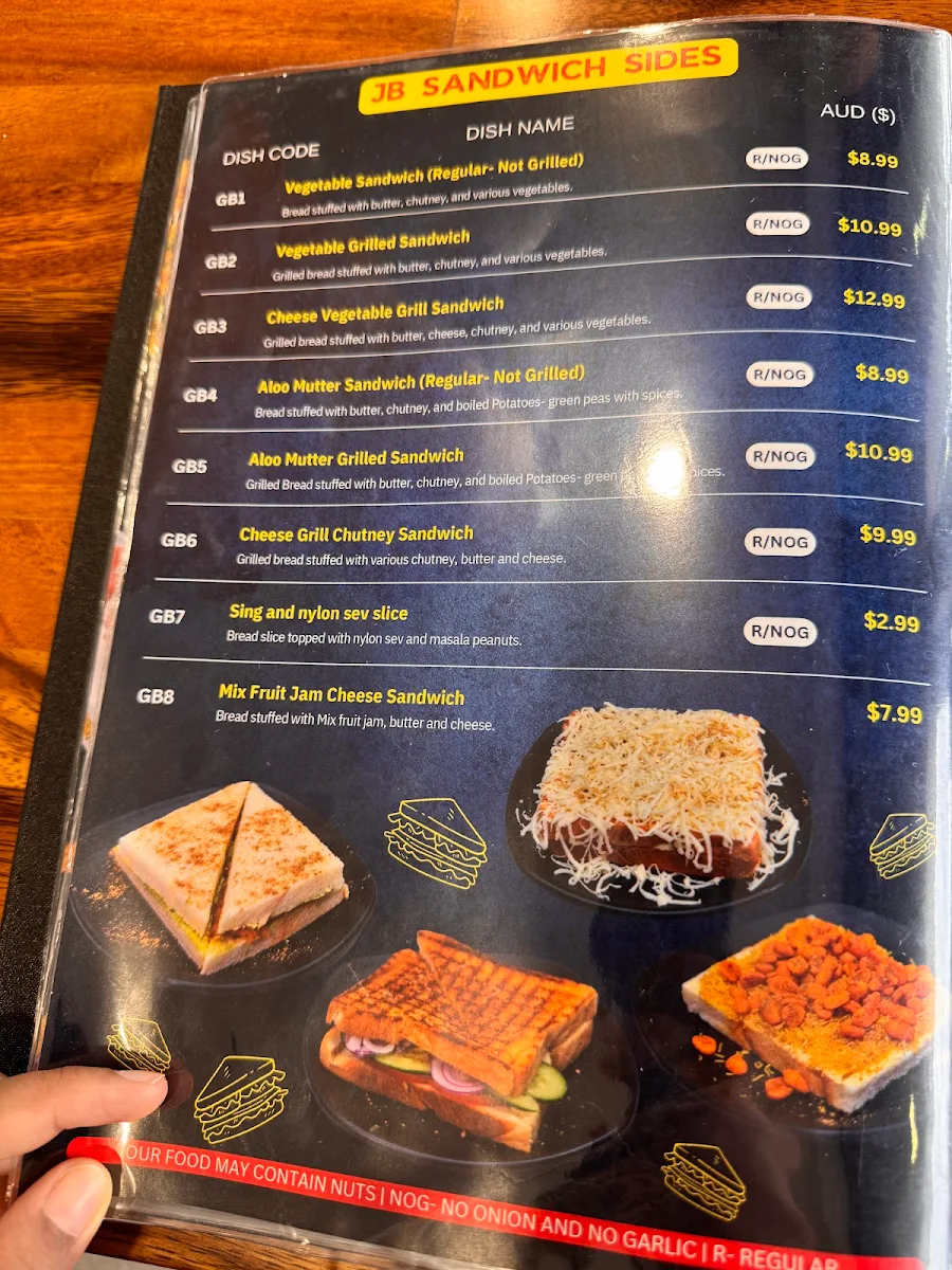 Menu, Jay Bhavani Williams Landing - Indian Vegetarian Restaurant