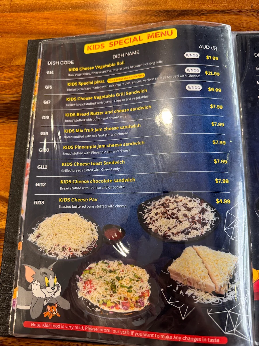 Menu, Jay Bhavani Williams Landing - Indian Vegetarian Restaurant