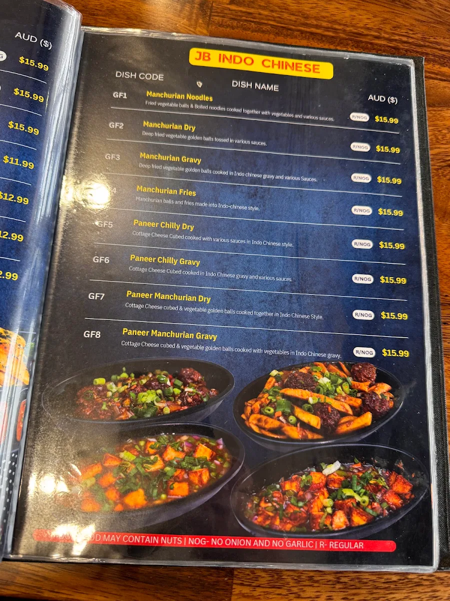 Menu, Jay Bhavani Williams Landing - Indian Vegetarian Restaurant