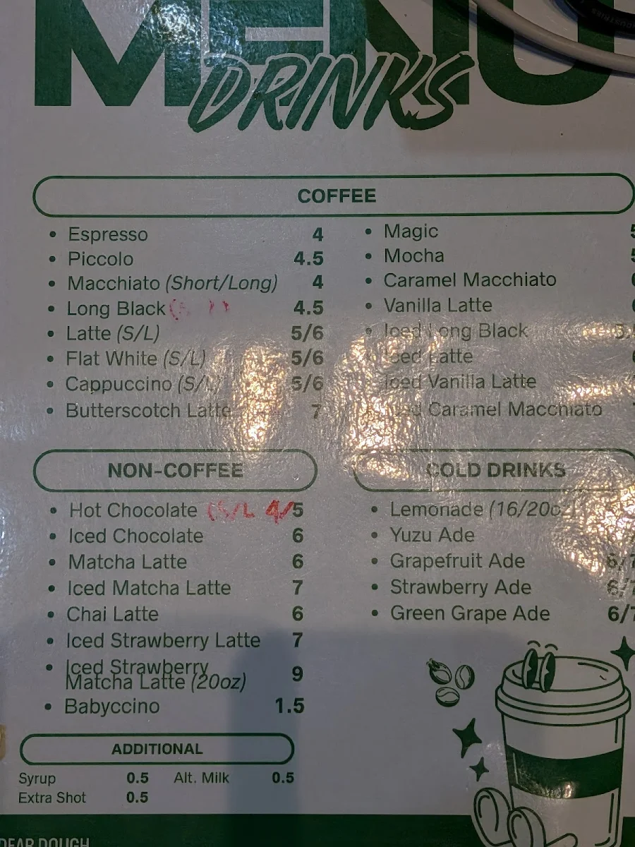 Menu, Dear Dough